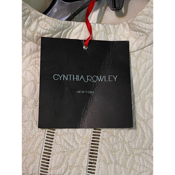 Cynthia Rowley‎ Textured Cocktail dress Womens 4 White Gold metallic Pockets NEW - Picture 6 of 12